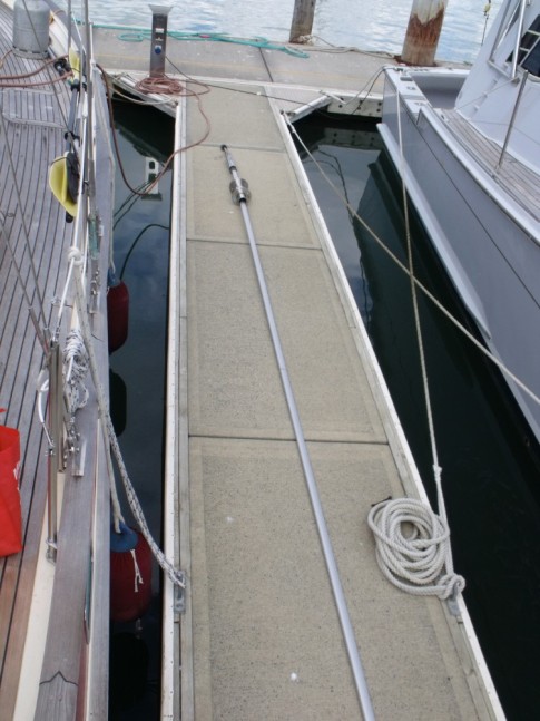 Installing a new stay for the staysail furler.