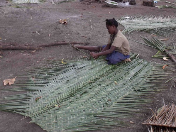 Weaving side panels for a new hut