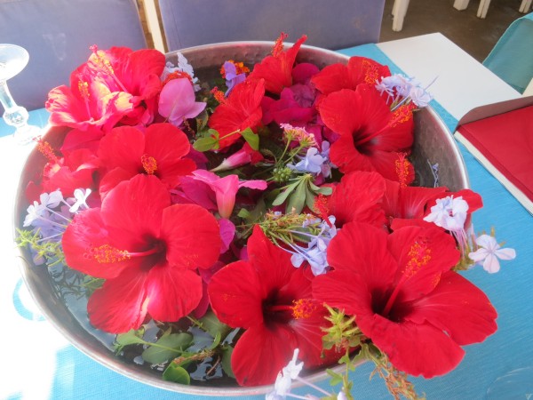Beautiful floral arrangements on restaurant table