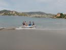 Beach landings with a full dingy and surf are always wet.    