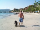 Greg takes Scupper for a walk at Playa Ropa in Z-Town.