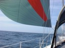 Flying the cruising chute, we had one downwind sail, it was so good we did not stop from Guernsey to LAberwrach