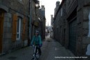 Cycling through the narrow streets of Paimpol
