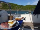 Breakfast early one morning anchored off Lundy island.