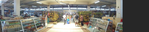 A panorama shot of the big market in Berau, Indonesia.