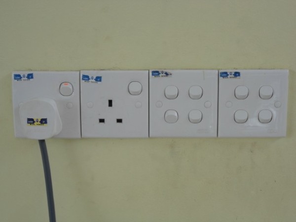 More plugs and switches.  Note the different  style of outlet.  The whole world uses different styles of plugs.  When you leave the US, take as many plug adapters as you can.