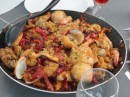 Paella on Azizah.  YUM!  Chicken, Clams, Shrimp, Calamari, peppers, chilis and rice with a bunch of spices.  Add in beer and wine and what a great meal.