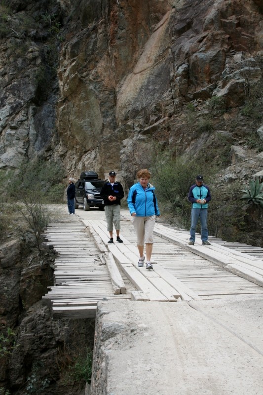 Crossing a bridge, down the mountain