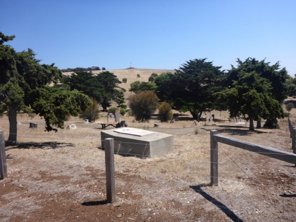 The view across the small historic cemetery