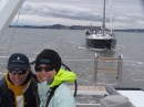 Towing Tiki to the start of Pac Cup with Anna and Kelly