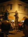 The Mocko Jumbies dancing in the streets for the Christiansted "Jump Up". They perform at the start of festival