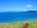 View from our campsite at Farewell Gardens, looking east towards Abel Tasman and the North Island in the distance