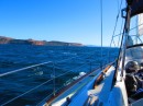 Flying on the tail end of the norther, temporarily in the lee of Isla Ballena