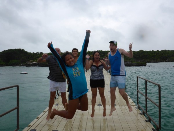On the jumping bridge at Xel-Ha with Shelley and Jai