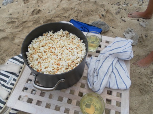 Popcorn, wine, a warm fire and good company on the beach. perfect!