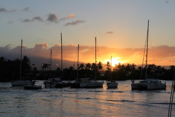 Sunset over Pointe a Pitre marina