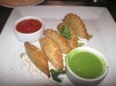 Bluefin at Timesquare: appetiser of crab empanadas with green and red sauce (sorry, can