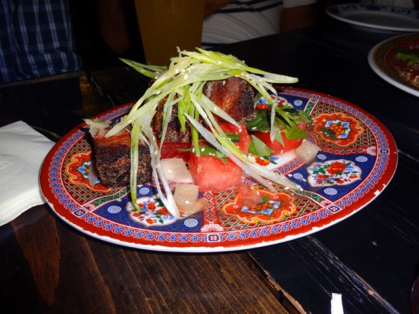 Fatty Crab in the UWS, malaysian inspired: watermelon pickle and crispy pork. Nice and tasty, but expensive.