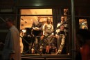 Black Fleece window display in West Village, the "mannequins" are actually real people.