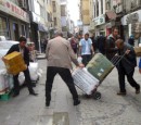 5 May: STILL today, this long standing manual method of moving goods through the narrow & crowded streets of Istanbul