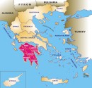 This graphic borrowed from Wikipedia Images shows how wide spread Greece is. It stretches from the Ionian islands to the west of the mainland (including Corfu) to the Aegean islands to the east...to the south is the largest Greek island of Crete and to the southeast is the controversial island of Cyprus which is claimed by both Greece & Turkey. The area in pink is the Peloponnese.