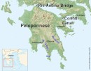 Borrowed from Wikipedia images, this graphic focuses on the Peloponnese and shows the position of the BIG bridge relative to the Corinth Canal and the country