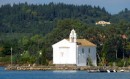 23 Sep 13: after a very rocky ride and half the night drilling circles in the sea waiting for daylight, we arrived Gouvia Marina, Corfu - our first stop in Greece. Never did get the name of this little picturesque church onshore near the marina...