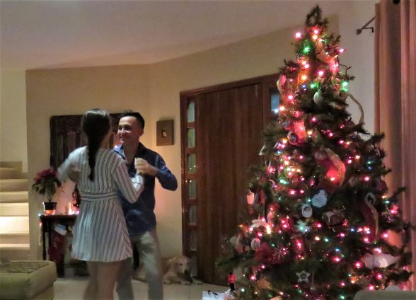 Christmas Eve Dancing Demo: In Mexico, the focus of Christmas family gatherings is on Christmas Eve for THE big meal as opposed to Christmas morning for gift exchange.  Ramon joined us for the Christmas meal and then showed us how the Salsa is done!