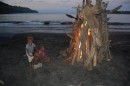 The big bonfire at the beach with the locals