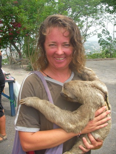 Bronwyn and sloth outside Monastry Cartagena