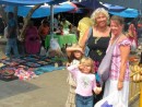 Linda and Bronnie and kids outside the market Lautoka