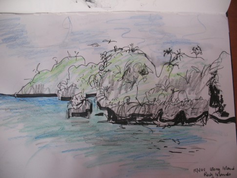 Rock islands Palau - pastel , ink
