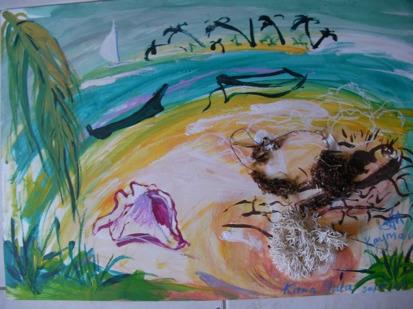 Kuna Yala
Acrylic,pastel, natural fibre on canvas
410X600 framed
$500