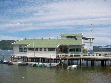 Knysna Yacht Club - see turquoise dinghy?