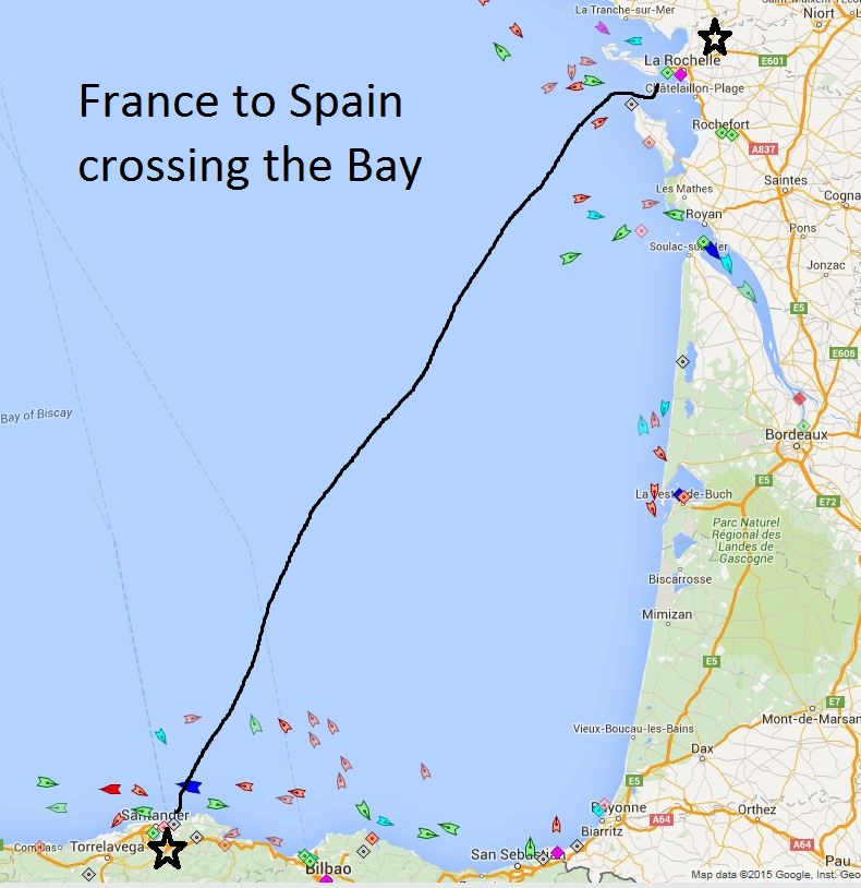 France into Spain: crossing the bay of Biscay