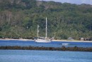 We were the lone boat in our anchorage in Matautu Bay on the beautiful island of Savai