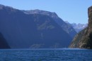Milford Sound - notice how steep the mountain sides are.