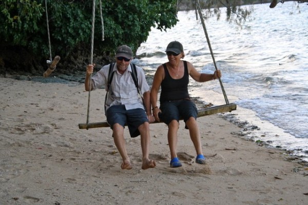 Pete & Debbie.  Swinging At Mafana Island