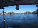 A typical day on the ICW, sailboats moving along in single file....