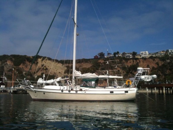 Odyssey anchored in Dana Point Harbor, before rafting up with five other boats.
