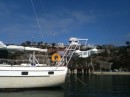 New arch with davits and dinghy at Dana Point Harbor.