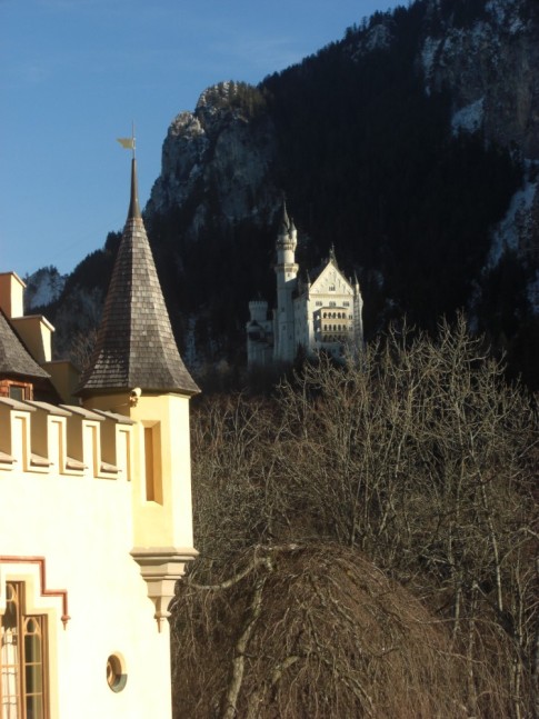 Near tower is Schloss Hohenwchwangau, with Schloss Neuschwanstein in the background.