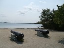 Cannons on beach - in water is a simulated wreck to snorkle on: Cannons on beach - in water is a simulated wreck to snorkle on
