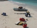 Cleaning out the dinghy - Nunjack Cay