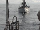 Towing S/V Meriva, got to Wreak Bay, Galapapos Islands, 24 hours later.: Towing S/V Meriva, we entered Wreak Bay, Galapapos Islands, 24 hours later.