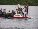Natives in Sunday best, Malekula Island, Vanuatu: Crowded boat, Awie Island, Vanuatu