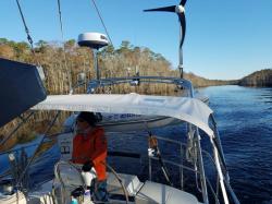 Intracoastal Waterway south of Myrtle Beach SC: Passing through flooded cypress forest in man-made canal approaching the Waccamaw River